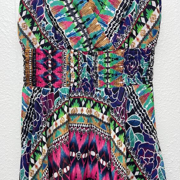 Rabbit Vintage Handkerchief Dress Womens 6 Empire Smocked Waist Artsy Festival - Picture 5 of 15